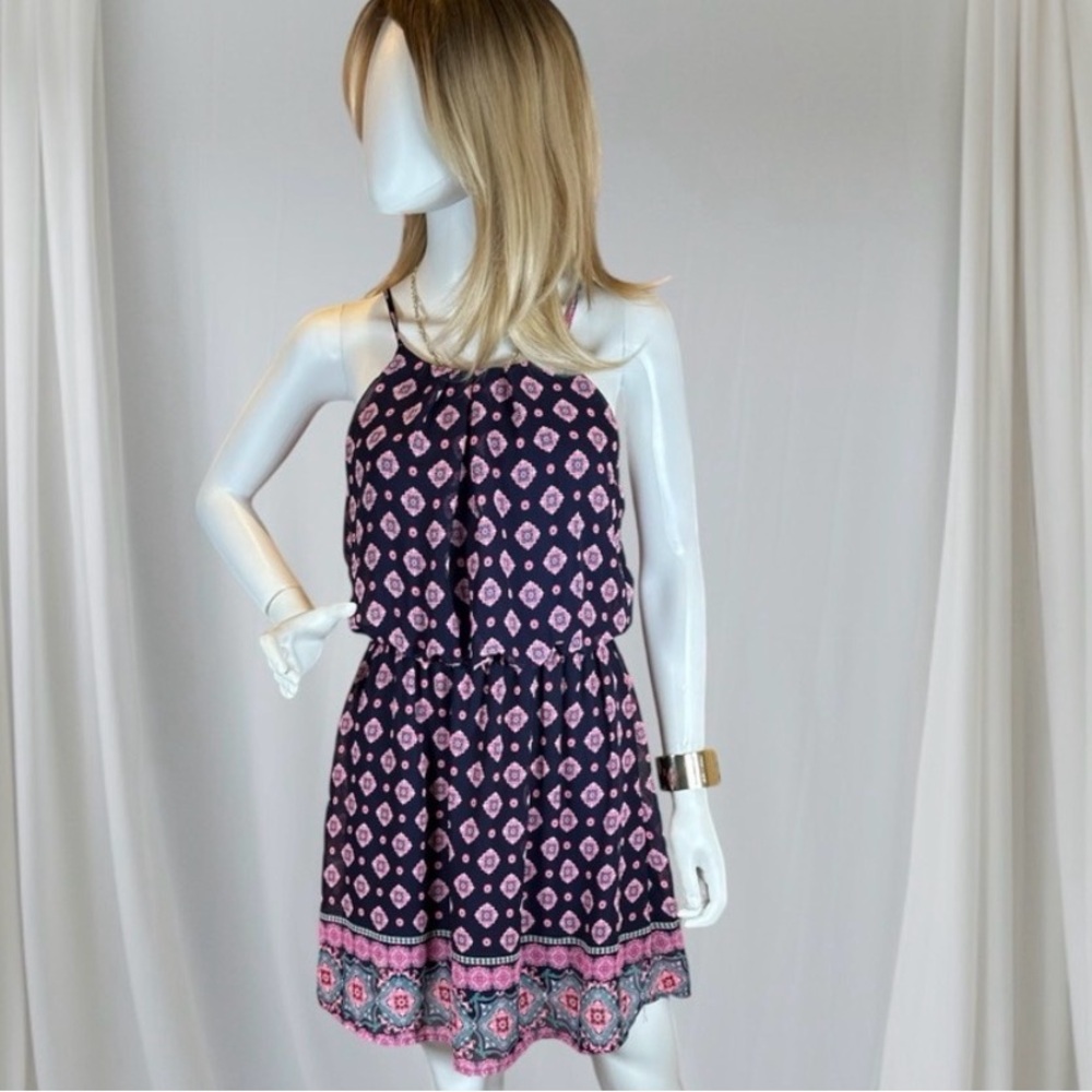 Peach Royal Pink and Blue Halter Mini Sundress